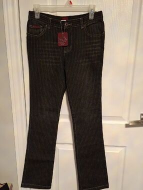 Vintage Enyce Black Pinstripe Boot Cut Jeans with Red Accent